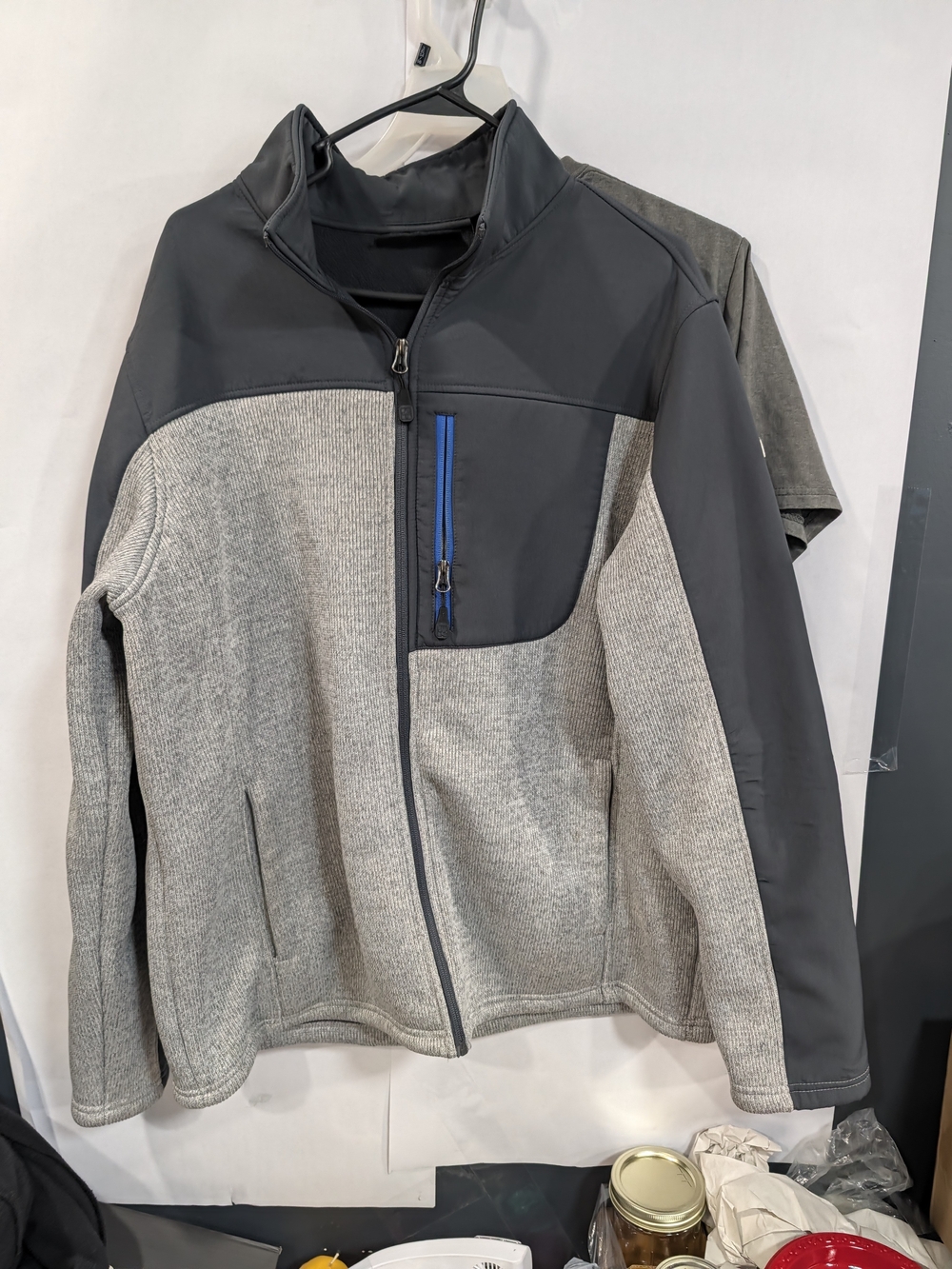 Swiss Tech Gray and Black Hybrid Performance Jacket with Blue Accent Zip Large.